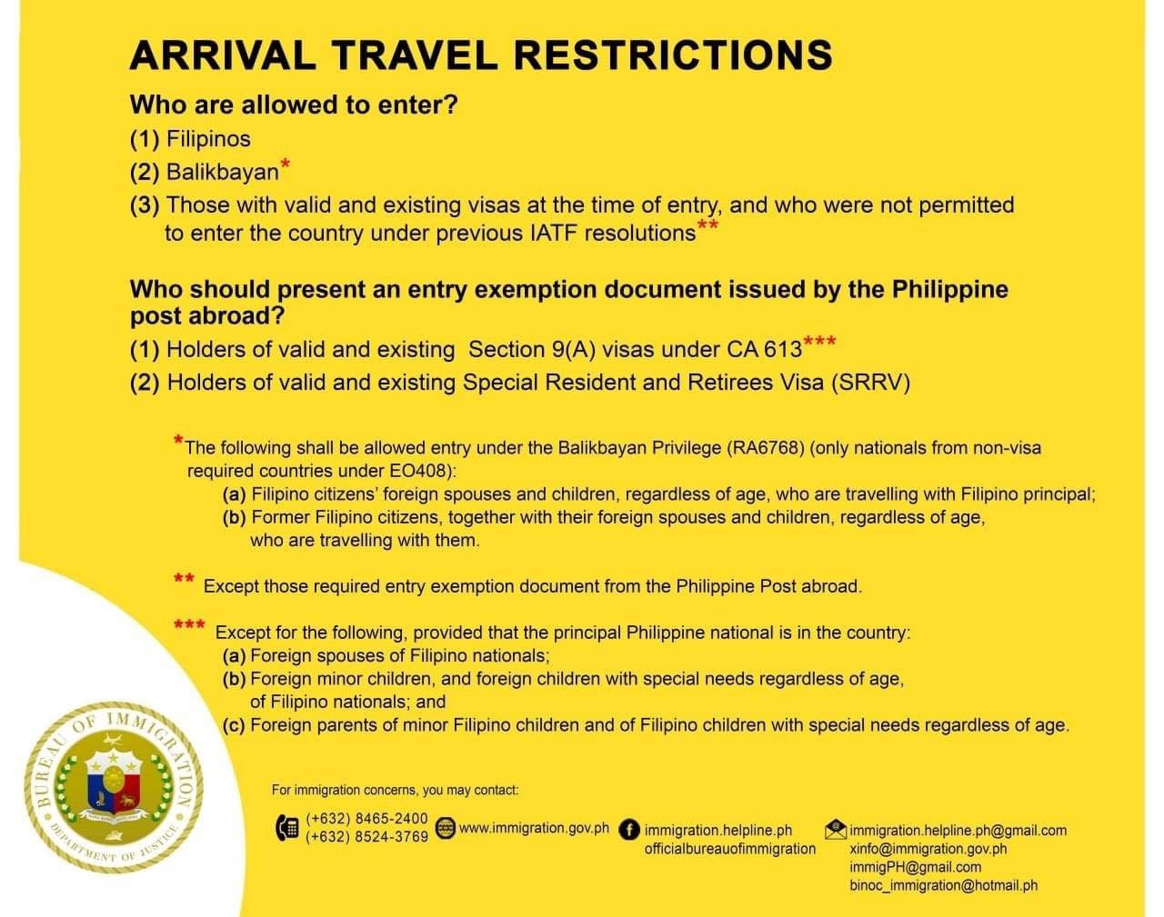 UPDATED TRAVEL RESTRICTIONS IN THE PHILIPPINES AS OF 08 MARCH 2021
